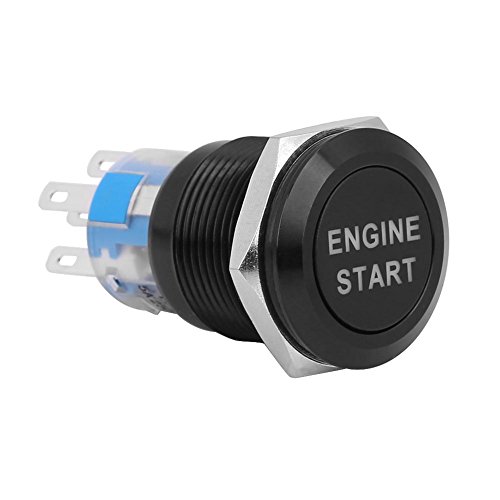 Interruptor de arranque del motor del automóvil, 12V Arrancador de encendido del interruptor de arranque del motor del automóvil LED para agujero de montaje de 19mm(Negro)
