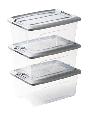 Iris Ohyama New Top Box NTB-15 - lote de 3 cajas apilables de almacenamiento, Gris, 15 L