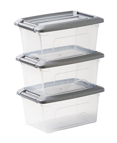 Iris Ohyama New Top Box NTB-5 - lote de 3 cajas apilables de almacenamiento, Transparente/Gris, 5 L