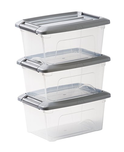Iris Ohyama New Top Box NTB-5 - lote de 3 cajas apilables de almacenamiento, Transparente/Gris, 5 L Iris Ohyama New Top Box NTB-5 - lote de 3 cajas apilables de almacenamiento, Transparente/Gris, 5 L