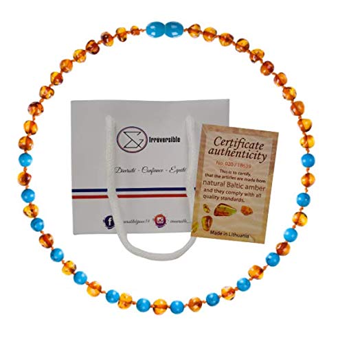 Irreversible Bijoux – Collar para bebé con piedras 100 % naturales en turquesa – Certificado en laboratorio francés – Perla de 6 mm – Cierre Pop-Up seguro Irreversible Bijoux – Collar para bebé con piedras 100 % naturales en turquesa – Certificado en laboratorio francés – Perla de 6 mm – Cierre Pop-Up seguro
