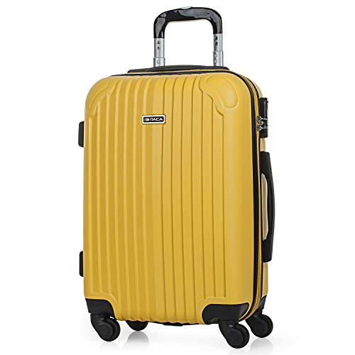 ITACA - Maleta de Viaje Cabina rígida 4 Ruedas 55 cm Trolley abs. Equipaje de Mano. pequeña cómoda y Ligera. Low Cost ryanair. Estudiante. Calidad y diseño. t71550, Color Mostaza