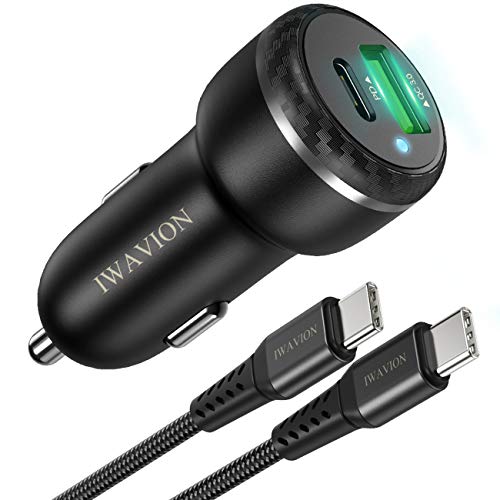 IWAVION USB Tipo C Cargador de Coche,Quick Charge 3.0&PD 36W Carga Rapida Doble Puertos USB Adaptador Cargador de Coche con Cable USB C a USB C para Samsung Galaxy S20/S10/S9,Huawei P30/P20,Xiaomi 9 IWAVION USB Tipo C Cargador de Coche,Quick Charge 3.0&PD 36W Carga Rapida Doble Puertos USB Adaptador Cargador de Coche con Cable USB C a USB C para Samsung Galaxy S20/S10/S9,Huawei P30/P20,Xiaomi 9