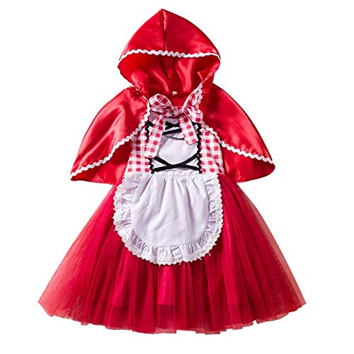 IWEMEK Disfraz Caperucita Roja Niña Vestido de Princesa tutú + Capa con Capucha Disfraces de Carnaval Fiesta Halloween Navidad Trajes Cosplay Fancy Dress Up Infantil Bebé Ropa Rojo 18-24 Meses