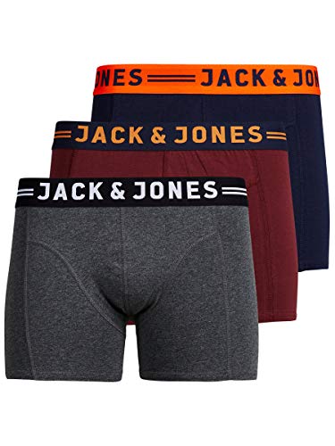 JACK & JONES JACLICHFIELD TRUNKS 3 PACK, Bóxer Hombre, Multicolor (Burgundy), X-Large