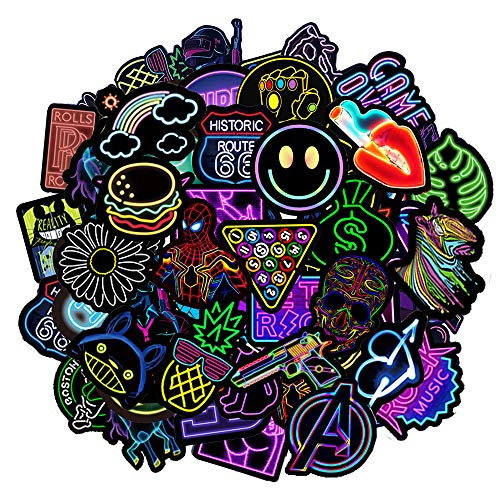 Jackify Paquete de Neon Pegatinas[50-Pcs], Graffiti Sticker Vinals para Portátiles, Automóviles, Motocicletas, Bicicletas, Monopatines, Etiquetas de Parachoques Bomba a Prueba de Agua