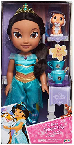 Jakks Pacific Disney Princesa Jasmine 35 cm y Rajah con Set de Té para Dos Tea Time