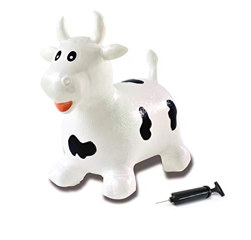 Jamara 460318 - Toro animal saltarín blanco/negro con bomba - Orejas como soporte Jamara 460318 - Toro animal saltarín blanco/negro con bomba - Orejas como soporte
