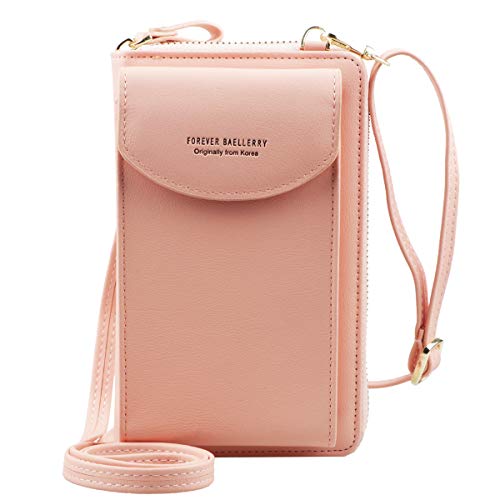 Jangostor Mujer Bolso para teléfono móvil Bolso Bandolera Monedero Mini Bolso Cruzado de Cuero Ligero para teléfono móvil con Ranuras para Tarjeta de Correa (Light Pink)