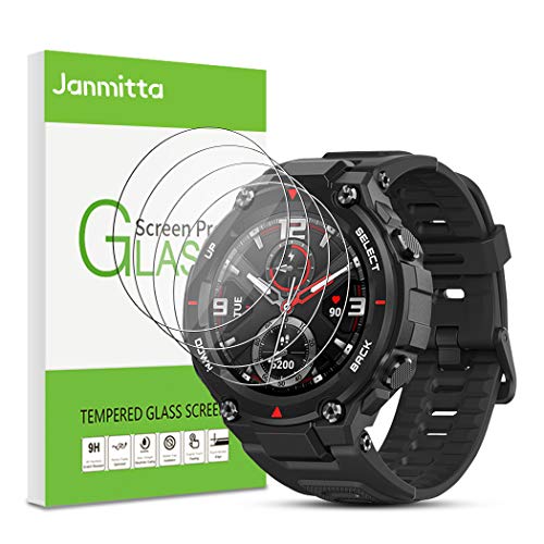 Janmitta para Amazfit T-Rex Protector de Pantalla [4 Piezas], 9H Dureza [Alta Definicion] [Fácil de Instalar] Cristal Vidrio Templado Film para Amazfit T-Rex