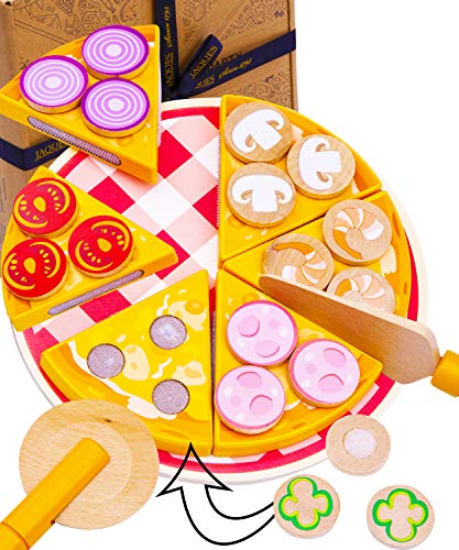 Jaques of London Pizza Party Juego de Comida de Juguete de Madera - Juguetes de Comida y Cocina con múltiples Beneficios - Juguetes de Madera de Calidad Desde 1795