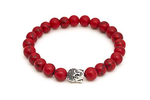 Jaspe pulsera de Buda de piedra natural o perlas de piedras volcánicas y perla fina budista - BERGERLIN