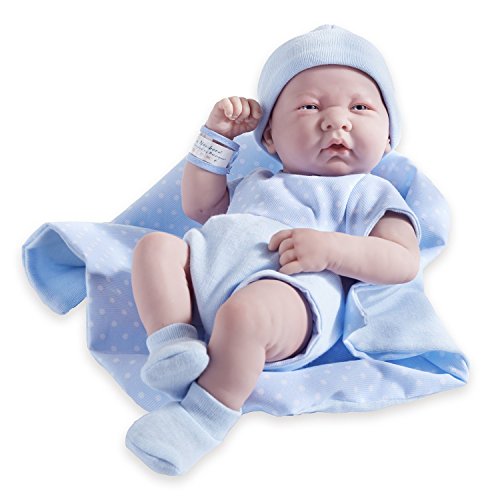 Jc Toys 102-18540 - Muñeco Niño, Cuerpo Goma Vestido Azul Lunares, 36 cm