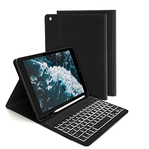 Jelly Comb Funda con Teclado Español para iPad 10.2 2019 y 2020/ iPad Air 3 10.5 2019/iPad Pro 10.5 2017, Teclado Desmontable retroiluminado de 7 Colores Funda Protectora para iPad 7ª/8ª Generación