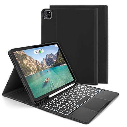 Jelly Comb Funda con Teclado Trackpad para iPad Air 10.9" 2020 (4.a generación)/iPad Pro 11 2020/2018 (1.ª y 2.ªgeneración), Teclado Bluetooth Retroiluminada Español Ñ con Touchpad para iPad Air 10,9