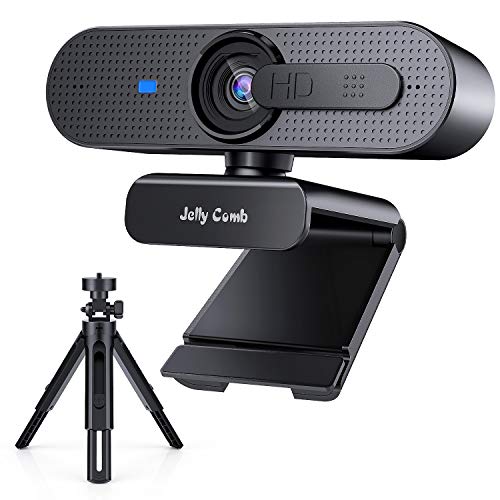 Jelly Comb Webcam 1080P Full HD Enfoque automático con Micrófono Estéreo, Cámara Web USB con trípode y Cubierta de privacidad para PC, computadora, Zoom, XSplit, Skype, Conferencia