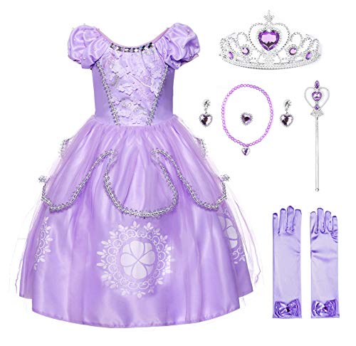 JerrisApparel Niña Disfraz de Princesa Sofía Tul Cumpleaños Partido Vestido (8 años, Lila con Accesorios)