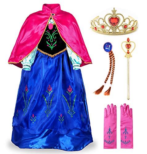JerrisApparel Niña Princesa Anna Disfraz Fiesta de Cosplay Vestido (7-8 años, Anna con Accesorios)