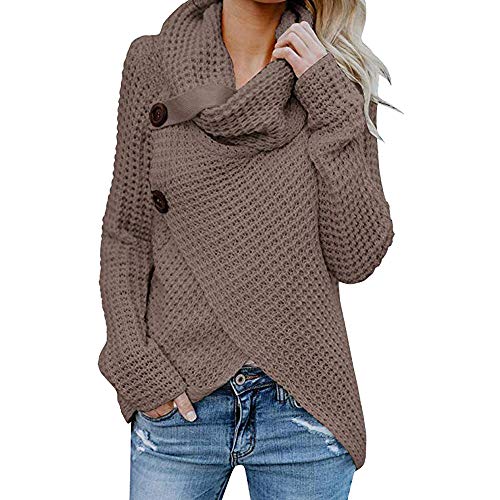 Jerseys De Punto para Mujer Cuello de Tortuga Manga Larga Suelto Prendas de Punto Suéter Irregular Jerséis Collar de la Pila Tops Cálido Otoño Invierno riou Jerseys De Punto para Mujer Cuello de Tortuga Manga Larga Suelto Prendas de Punto Suéter Irregular Jerséis Collar de la Pila Tops Cálido Otoño Invierno riou