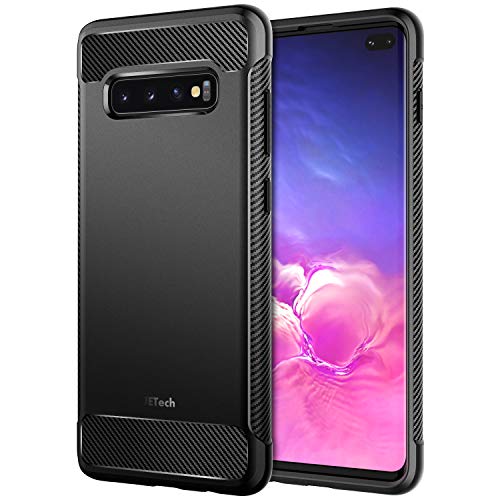 JETech Funda Compatible Galaxy S10+ Plus, Carcasa con Fibra de Carbono, Anti-Choques, Negro