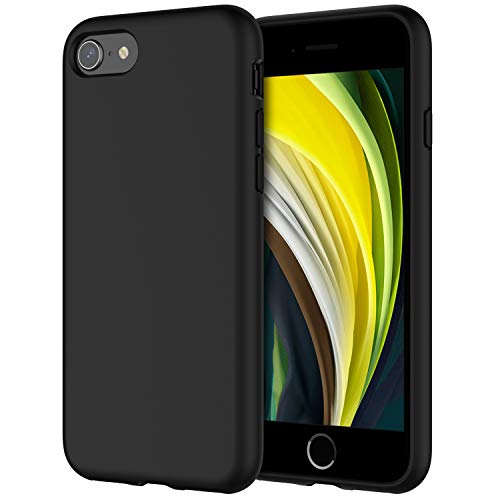 JETech Funda de Silicona Compatible iPhone SE 2020, iPhone 8 y iPhone 7, 4,7", Sedoso-Tacto Suave, Cubierta a Prueba de Golpes con Forro de Microfibra (Negro)