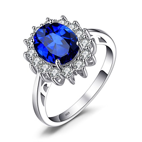 JewelryPalace Anillo de Compromiso Solitario Princesa Diana William Kate Middleton 3.2ct Halo Oval Creado Zafiro Azul Plata de ley 925 Tamaño 20,5