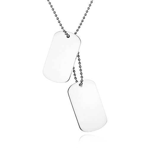 JewelryWe Colgante Collar Personalizado Dog Tag Militar Doble, Hombre Mujer Personalizadas Placas Estilo Ejército para Grabar, Acero Inoxidable Plateado Pulido, Regalo Dia de la Padre JewelryWe Colgante Collar Personalizado Dog Tag Militar Doble, Hombre Mujer Personalizadas Placas Estilo Ejército para Grabar, Acero Inoxidable Plateado Pulido, Regalo Dia de la Padre