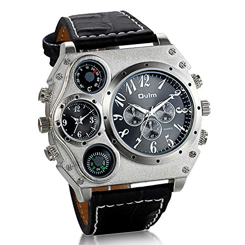 Jewelrywe Reloj Ronda Geniales Pantalla Brújula Termómetro Dual Time Dial (Negro).Regalos para Navidad para Hombre