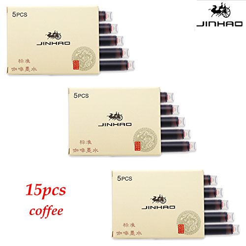 Jinhao - Juego de 15 cartuchos de tinta para pluma estilográfica, color colorido, tamaño internacional, desechables y genéricos cartuchos de tinta (café) Jinhao - Juego de 15 cartuchos de tinta para pluma estilográfica, color colorido, tamaño internacional, desechables y genéricos cartuchos de tinta (café)