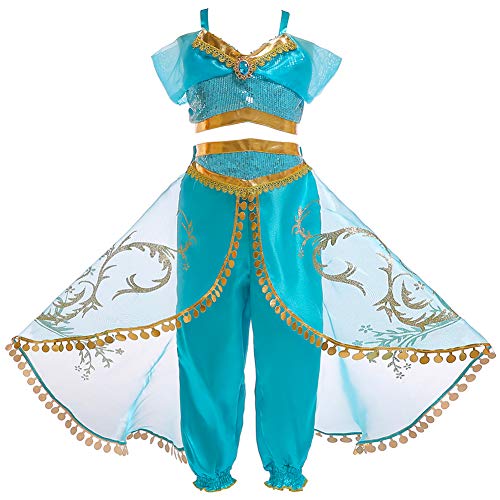 JK Disfraz de Princesa Jasmine con Lentejuelas para niñas, Vestido de Princesa Aladdin Jasmine para Fiesta de Halloween para niños (130cm) JK Disfraz de Princesa Jasmine con Lentejuelas para niñas, Vestido de Princesa Aladdin Jasmine para Fiesta de Halloween para niños (130cm)