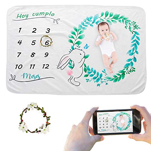 JMITHA Manta para bebé con diseño de hito mensual, fondo de fotos de Navidad, manta para envolver bebés Número de bebé (e-conejo) 100x150cm