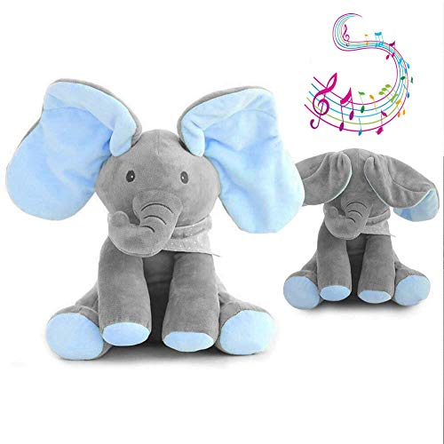 JNTM Elefante Peluche de Juguete, Música Juguete de Peluche para bebé Elefante, Juego Ocultar y Buscar Muñeca de Peluche Animada de Felpa Gran Regalo Navidad para niños y Adultos Blue