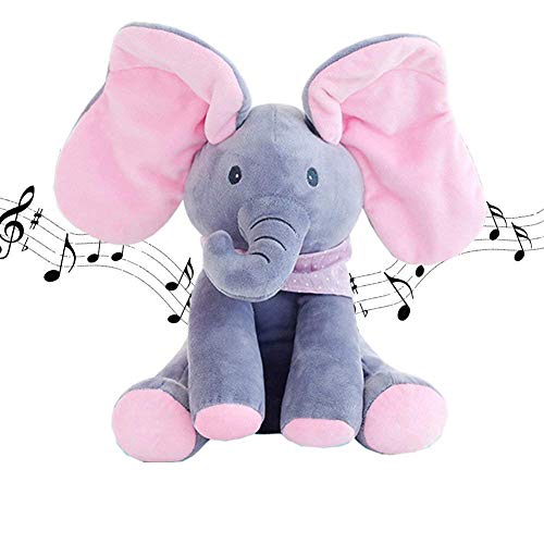 JNTM Elefante Peluche de Juguete, Música Juguete de Peluche para bebé Elefante, Juego Ocultar y Buscar Muñeca de Peluche Animada de Felpa Gran Regalo Navidad para niños y Adultos Pink