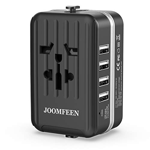 JOOMFEEN Adaptador Enchufe Universal, Adaptador De Viaje Internacional con 4 Puertos USB para Ingles/EEUU/Irlanda/Inglaterra/Chino/Americano/Europeo/Japon/Canada USA EU UK AU De 150 Países(Negro) JOOMFEEN Adaptador Enchufe Universal, Adaptador De Viaje Internacional con 4 Puertos USB para Ingles/EEUU/Irlanda/Inglaterra/Chino/Americano/Europeo/Japon/Canada USA EU UK AU De 150 Países(Negro)