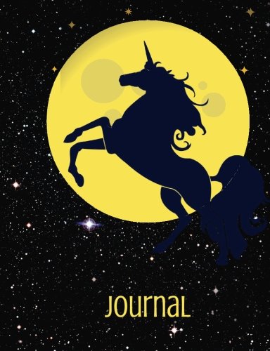 Journal: Blue Unicorn and Full Moon Lined journal with beautiful swirly boarders Authored by Easy Art
