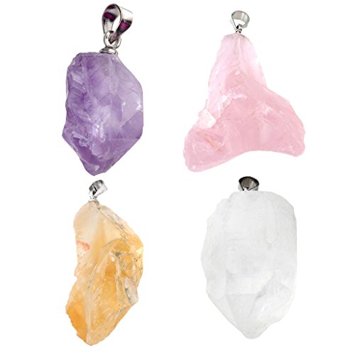 Jovivi - Collar con colgante de cuarzo natural de formato irregular; colgante de cuarzo rosa, amarillo, transparente o amatista; cristal curativo, bisutería, piedra del mes de nacimiento Jovivi - Collar con colgante de cuarzo natural de formato irregular; colgante de cuarzo rosa, amarillo, transparente o amatista; cristal curativo, bisutería, piedra del mes de nacimiento