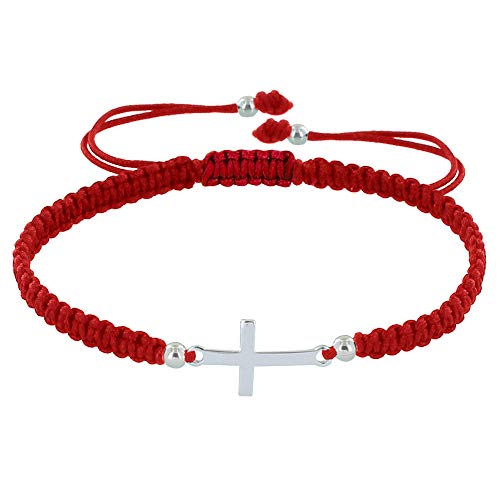 Joyas Les Poulettes - Pulsera Cruz Plata Enlace Trenzado - Classics - Rojo Joyas Les Poulettes - Pulsera Cruz Plata Enlace Trenzado - Classics - Rojo