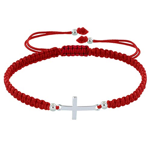 Joyas Les Poulettes - Pulsera Cruz Plata Enlace Trenzado - Classics - Rojo