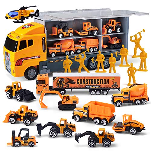 JOYIN Camión de ingeniería 11 En 1 Diecast Coche Juguetes Vehículo de Construcción Carrier Truck para Niños JOYIN Camión de ingeniería 11 En 1 Diecast Coche Juguetes Vehículo de Construcción Carrier Truck para Niños