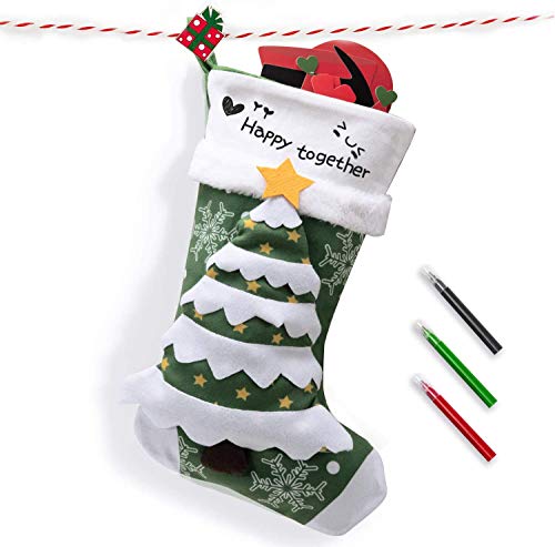 Joyjoz Calcetín navideño de Lujo con marcadores de 3 Colores, Medias navideñas Grandes Personalizadas 3D Hechas a Mano 53cm (Christmas Tree)