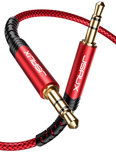 JSAUX Cable de Audio [2Pack,1.2M] Cable Jack 3.5mm Duradero Macho Macho de Nylon Trenzado Premium Cable Aux Auxiliar para Auriculares, iPod, iPhone, iPad, Audio de Coche, Smartphones, MP3-Rouge