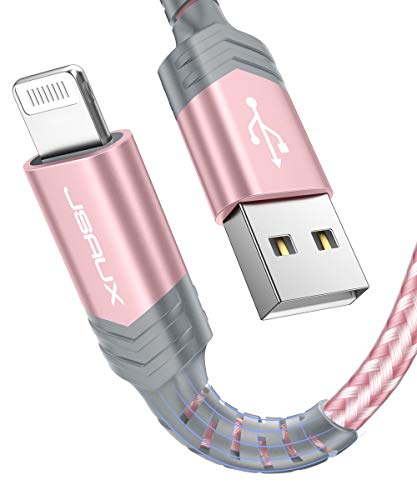JSAUX Cable iPhone [Certificado MFi C89] 1.8M Duradero Cable de Carga iPhone Lightning USB Nylon Trenzado Compatible con iPhone 11, XS MAX XS XR,X 8/8 Plus,7/7plus,6s/6sPlus, 5s/5, iPad-Rosado