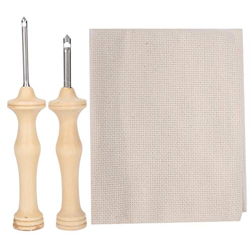 Juego de 2 agujas para perforar bordados con tela de monje, bolígrafos perforadores para bordar, herramienta para tejer con mango de madera Juego de 2 agujas para perforar bordados con tela de monje, bolígrafos perforadores para bordar, herramienta para tejer con mango de madera