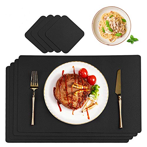 Juego de 4 manteles individuales de piel sintética de Chonly de 45 x 30 cm y posavasos de cristal, impermeables, antideslizantes, para casa, cocina, restaurante y hotel Juego de 4 manteles individuales de piel sintética de Chonly de 45 x 30 cm y posavasos de cristal, impermeables, antideslizantes, para casa, cocina, restaurante y hotel