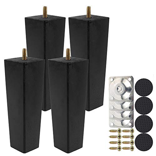 Juego de 4 patas de madera rectas de 15 cm, juego de patas de mesa baja de madera, con tornillo M8 antideslizante y placa de montaje para sofá, cama, silla de noche, armario, color negro, 15 cm Juego de 4 patas de madera rectas de 15 cm, juego de patas de mesa baja de madera, con tornillo M8 antideslizante y placa de montaje para sofá, cama, silla de noche, armario, color negro, 15 cm