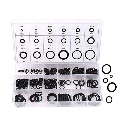 Juego de Juntas Tóricas, 225PCS 18 Tamaños Juego de Juntas Sellado Caja de O-Ring de Goma Juntas de Arandelas Conjunto de Surtido, Anillo Junta Tórica Arandela Surtido Auto Kit de Accesorios (Negro)