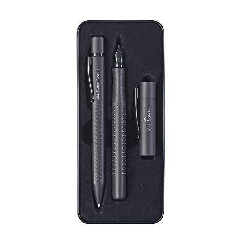 Juego de regalo Faber-Castell 201626 Grip Edition, plumín ancho M y bolígrafo con mina XB, en estuche de metal de alta calidad, All Black, 1 pieza Juego de regalo Faber-Castell 201626 Grip Edition, plumín ancho M y bolígrafo con mina XB, en estuche de metal de alta calidad, All Black, 1 pieza