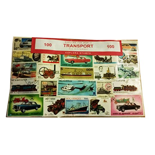 Juego de Sellos de Transporte - 100 Sellos Diferentes de Todo el Mundo/Aviones/Barcos/Automóviles/Barcos/Aviones/Trenes Ferrocarriles/Camiones/Recuerdos de Colección