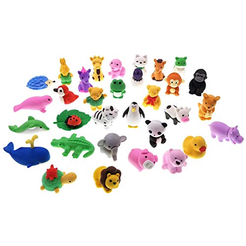 JZK 32 x Gomas borrar Animal pequeño Borrador Juguete Desmontable para niños Regalo Fiesta de cumpleaños Navidad Oficina Escuela papeleria Suministros