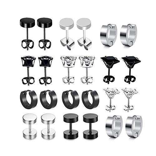 JZZJ 12 Pares de Pendientes Negros de Acero Inoxidable con circonitas cúbicas para cartílago de Oreja, Pendientes de ar(-) JZZJ 12 Pares de Pendientes Negros de Acero Inoxidable con circonitas cúbicas para cartílago de Oreja, Pendientes de ar(-)